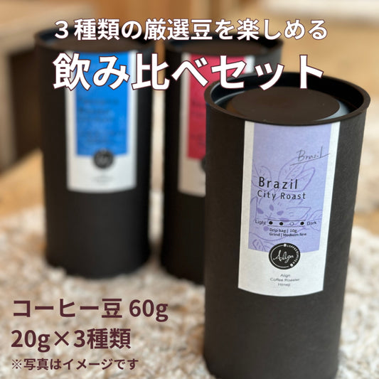 【3種類の飲み比べセット】　中深煎り 合計60g ペルー､インドネシア､コスタリカ 各20g×3種類