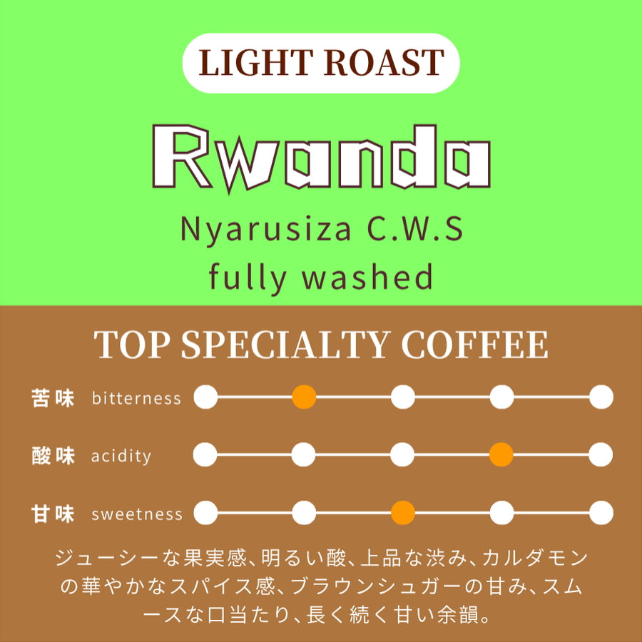 【浅煎り】 ルワンダ　ブルボン　ニャルシザCWS　バロ　バフコーヒー　フリーウォッシュド