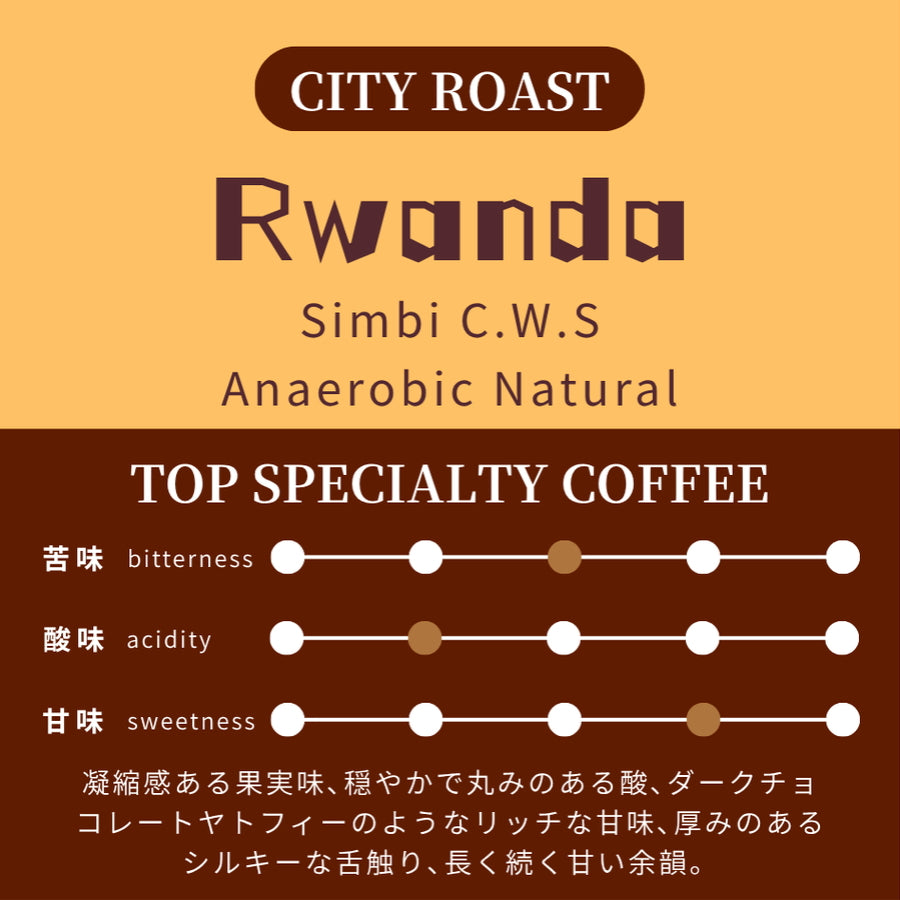 【中深煎り】 ルワンダ　ブルボン　シンビCWS　アナエルビック　ナチュラル